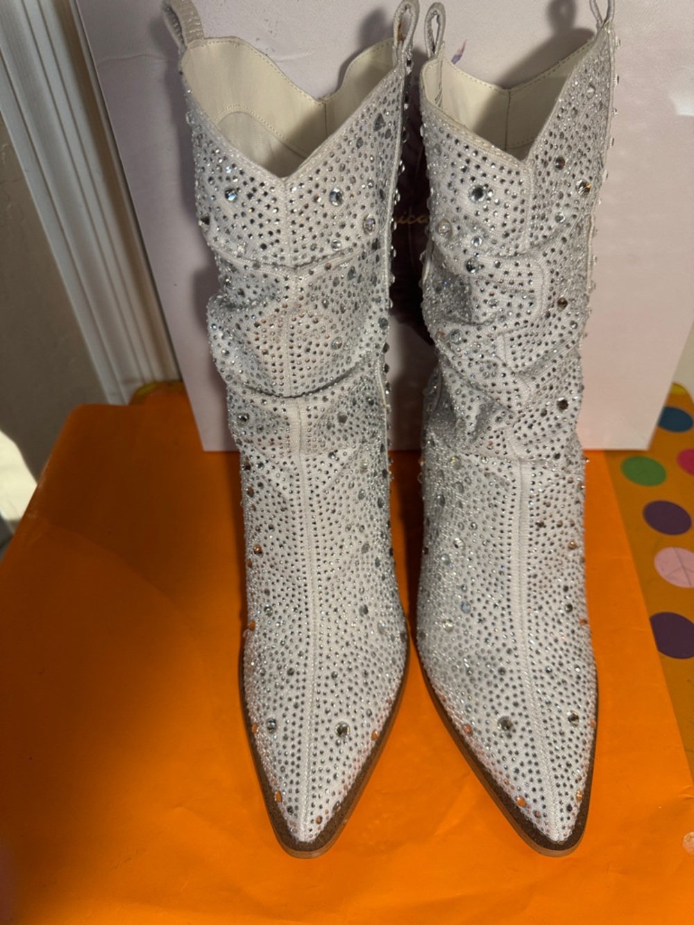 Jessica Simpson Crystal-Embellished Silver Slouch Western Boots - Picture 3 of 8